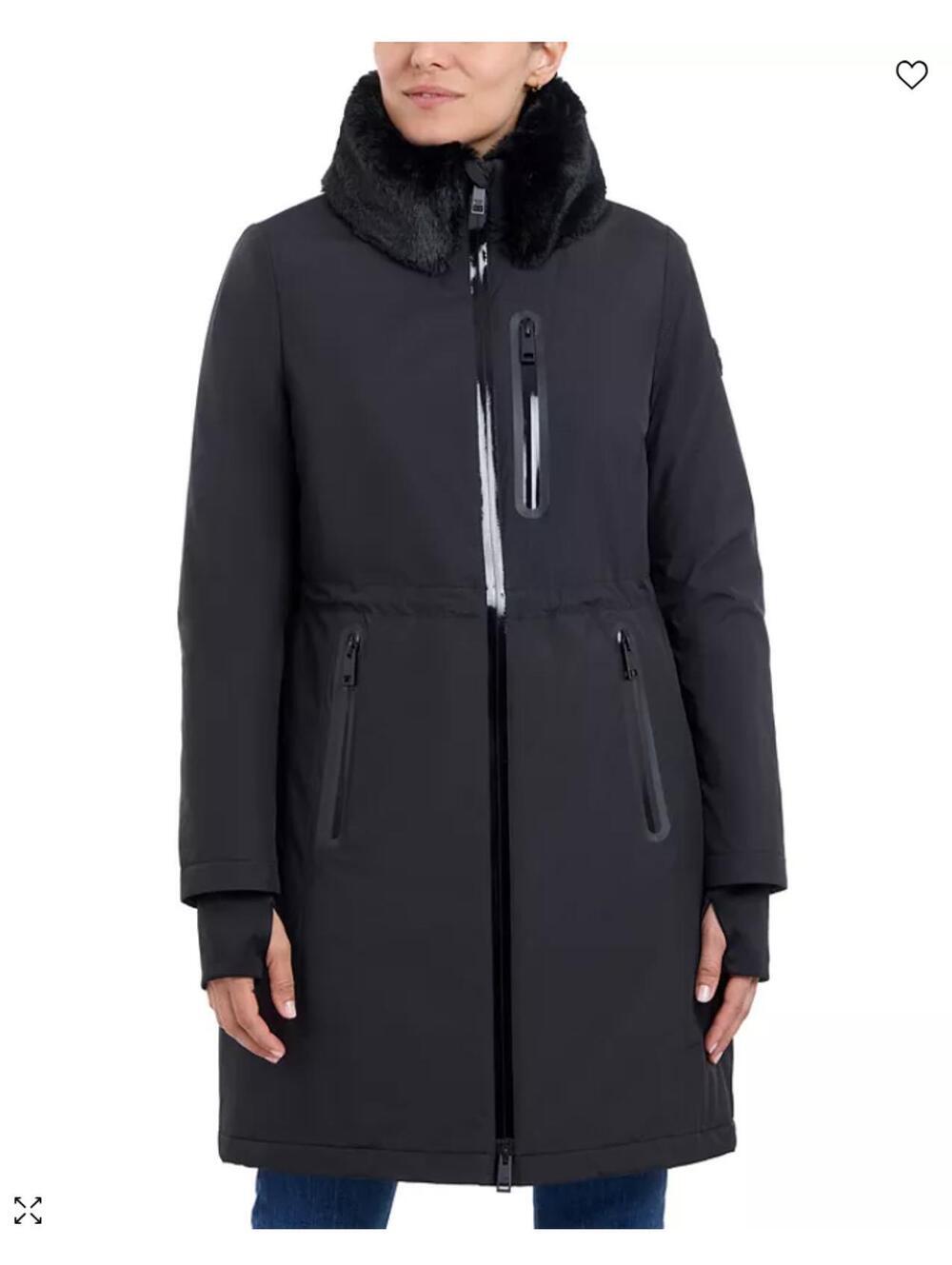 NWT MICHAEL Michael Kors Women's Faux-Fur-Trim Anorak Raincoat XL $260
